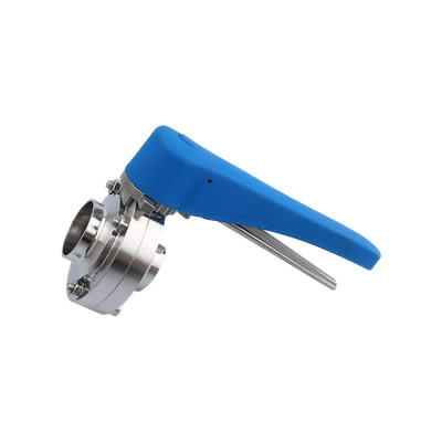 Sanitary Stainless Steel Three Way Butterfly Valve With Blue Plastic Pull Handle